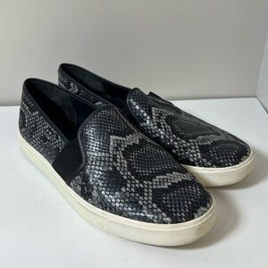 Vince Size 10 Blair Snakeskin Embossed Leather Granite Azzure Loafer Espadrille